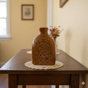 Vtg 1980s Bochnia FNK Poland Vase Glazed Stoneware Embossed Warriors in Battle
